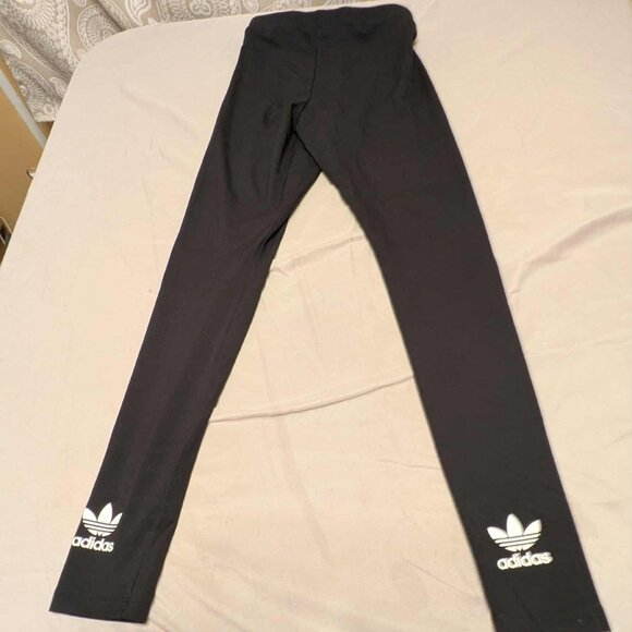 Adidas Leggings Womens XS Very Good Condition Logos on Black Legs Pullon Pants - Picture 1 of 11